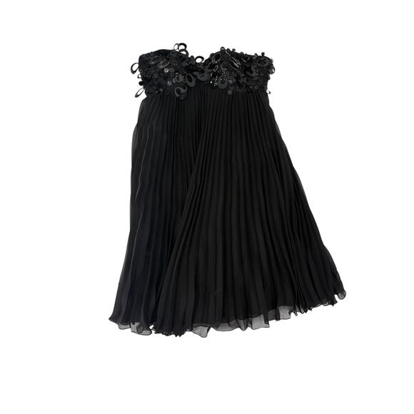 MAC DUGGAL Dress Size 2 Evening Gown Sequin Black Mini Ruffle Pleated Strapless - Picture 3 of 6